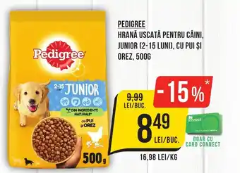 Mega Image PEDIGREE HRANĂ USCATĂ PENTRU CÂINI, JUNIOR (2-15 LUNI), CU PUI ȘI OREZ, 500G Ofertă