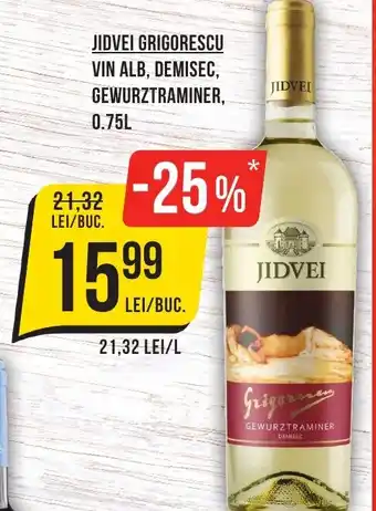 Mega Image JIDVEI GRIGORESCU VIN ALB, DEMISEC, GEWURZTRAMINER, 0.75L Ofertă