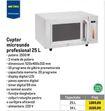 Metro Cuptor microunde profesional 25 L Ofertă