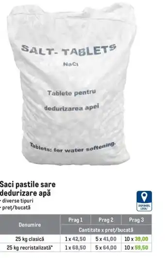 Metro Saci pastile sare dedurizare apă Ofertă