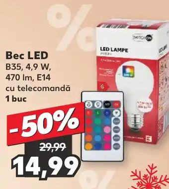 Kaufland Bec LED B35, 4,9 W, 470 Im, E14 cu telecomandă 1 buc Ofertă