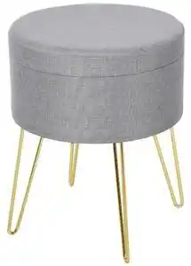 Favi Puf de depozitare 2 in 1 homcom, lemn si tesatura gri, metal cu finisaj auriu, 36x36x45cm | aosom ro Ofertă