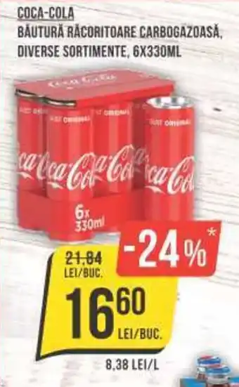 Mega Image COCA-COLA BĂUTURĂ RĂCORITOARE CARBOGAZOASĂ, DIVERSE SORTIMENTE, 6X330ML Ofertă