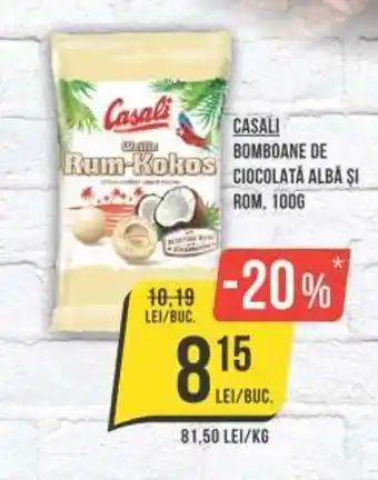 CASALI BOMBOANE DE CIOCOLATĂ ALBĂ ȘI ROM, 100G