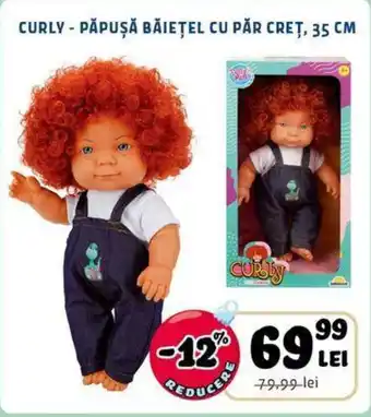 CURLY - PĂPUȘĂ BĂIEȚEL CU PĂR CREȚ, 35 CM