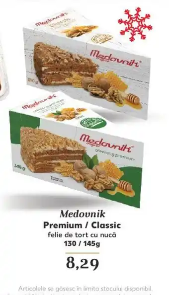 Kaufland Medovnik Premium / Classic felie de tort cu nucă 130 / 145g Ofertă