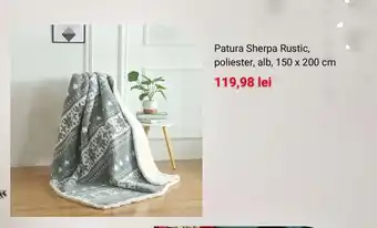 Patura Sherpa Rustic, poliester, alb, 150 x 200 cm