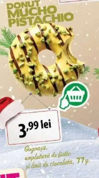 Gogoasa, umplutura de fistic si linii de ciocolata, 77g.