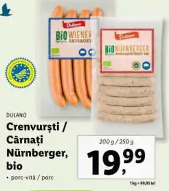 Lidl DULANO Crenvursti/ Carnati Nürnberger, bio Ofertă