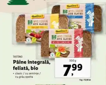 Lidl TASTINO Pâine integrală, feliată, bio Ofertă