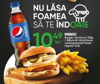 PROFI MENIU Burger carne pui 125g + Băutură răcoritoare carbogazoasă Pepsi regular 0.5L Ofertă