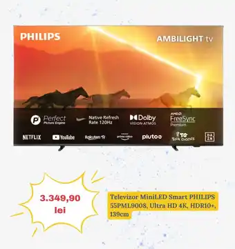 Televizor MiniLED Smart PHILIPS 55PML9008, Ultra HD 4K, HDR10+, 139cm