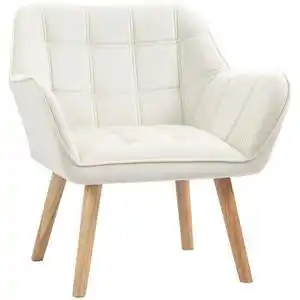 Favi Fotoliu de design scandinav homcom din lemn si catifea crem, pentru sufragerie/birou, 68,5x61x72,5cm | aosom ro Ofertă