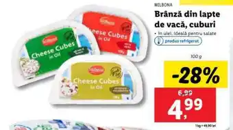 Lidl MILBONA Brânză din lapte de vacă, cuburi Ofertă