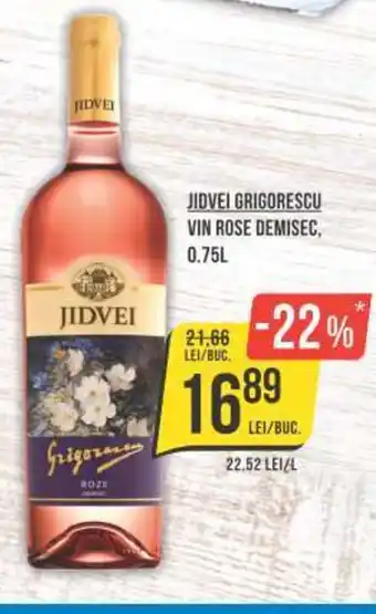Mega Image JIDVEI GRIGORESCU VIN ROSE DEMISEC, 0.75L Ofertă