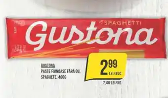 Mega Image GUSTONA PASTE FĂINOASE FĂRĂ OU, SPAGHETE, 400G Ofertă