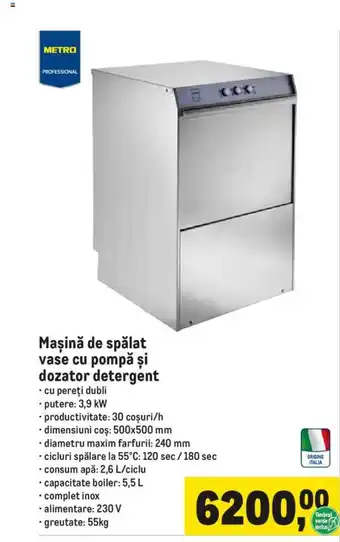 Metro Maşină de spălat vase cu pompă și dozator detergent Ofertă