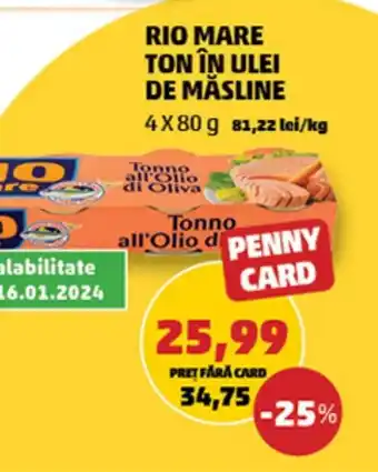 Penny RIO MARE TON ÎN ULEI DE MĂSLINE 4 x 80 g Ofertă