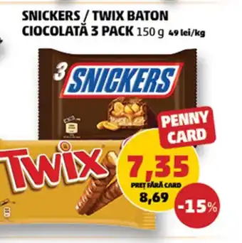 Penny SNICKERS/TWIX BATON CIOCOLATĂ 3 PACK 150 g Ofertă
