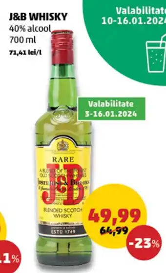 Penny J&B WHISKY 40% alcool 700 ml Ofertă