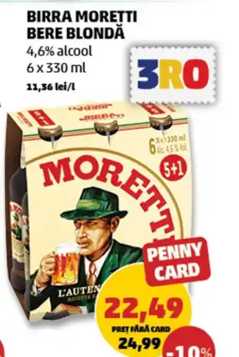 Penny BIRRA MORETTI BERE BLONDĂ 6x330 ml Ofertă