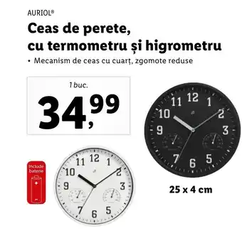 AURIOLⓇ Ceas de perete, cu termometru și higrometru
