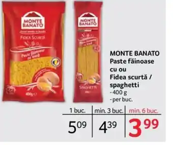 Selgros MONTE BANATO Paste făinoase cu ou Fidea scurtă / spaghetti Ofertă