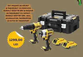 SET MAȘINĂ DE GĂURIT ŞI ÎNŞURUBAT CU PERCUŢIE DEWALT DCD778 18V ȘI MAȘINĂ DE ÎNŞURUBAT CU IMPACT DEWALT DCF787 18V
