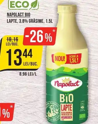 Mega Image NAPOLACT BIO LAPTE, 3.8% GRĂSIME, 1.5L Ofertă