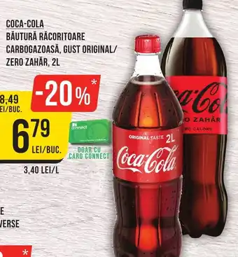 Mega Image COCA-COLA BĂUTURĂ RĂCORITOARE CARBOGAZOASĂ, GUST ORIGINAL/ ZERO ZAHĂR, 2L Ofertă