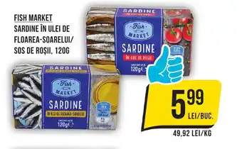 Mega Image FISH MARKET SARDINE ÎN ULEI DE FLOAREA-SOARELUI/ SOS DE ROȘII, 120G Ofertă