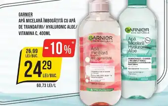 Mega Image GARNIER APĂ MICELARĂ ÎMBOGĂŢITĂ CU APĂ DE TRANDAFIRI/ HYALURONIC ALOE/ VITAMINA C, 400ML Ofertă