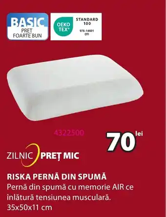 JYSK RISKA PERNĂ DIN SPUMĂ Ofertă