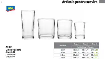 CHILE Linie de pahare din sticlă