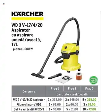 KÄRCHER WD 3 V-17/4/20 Aspirator cu aspirare umedă/uscată, 17L