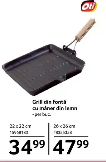 Selgros Grill din fontă cu mâner din lemn Ofertă