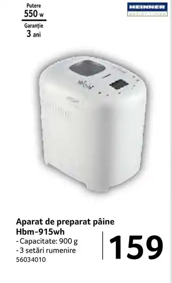 Selgros Aparat de preparat pâine Hbm-915wh Ofertă