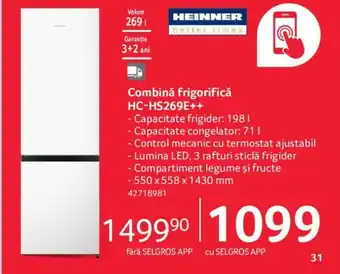 Selgros Combină frigorifică HC-HS269E++ Ofertă