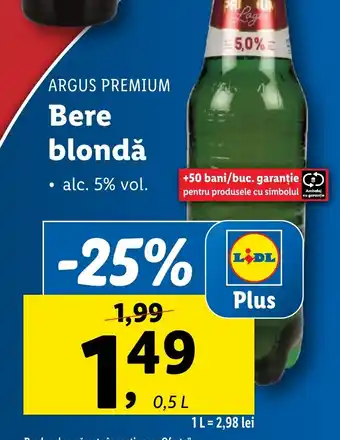 Lidl ARGUS PREMIUM Bere blondă Ofertă