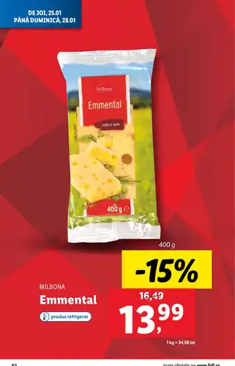 Lidl MILBONA Emmental Ofertă