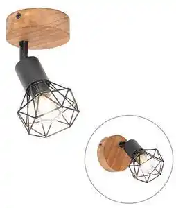 Favi Spot industrial negru cu lemn rotativ și înclinabil - mosh Ofertă