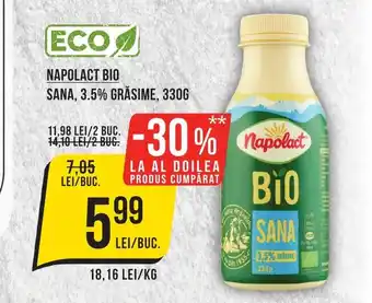 Mega Image NAPOLACT BIO SANA, 3.5% GRĂSIME, 330G Ofertă