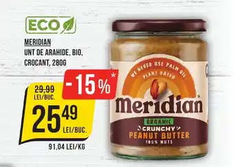 Mega Image MERIDIAN UNT DE ARAHIDE, BIO, CROCANT, 280G Ofertă