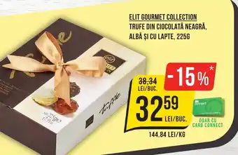 Mega Image ELIT GOURMET COLLECTION TRUFE DIN CIOCOLATĂ NEAGRĂ, ALBĂ ȘI CU LAPTE, 225G Ofertă