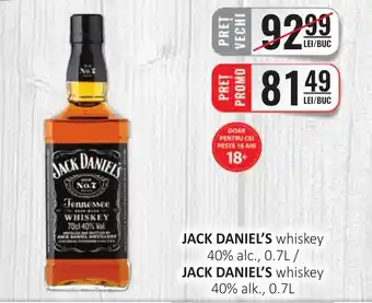 JACK DANIEL'S whiskey 40% alc., 0.7L