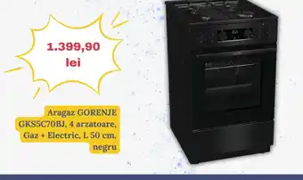 Media Galaxy Aragaz GORENJE GKS5C70BJ, 4 arzatoare, Gaz + Electric, L 50 cm, negru Ofertă