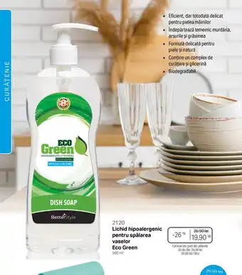 Lichid hipoalergenic pentru spălarea vaselor Eco Green