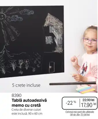 Tablă autoadezivă memo cu cretă