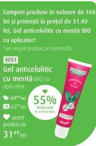 Life Care Gel anticelulitic cu mentă BIO cu aplicator Ofertă