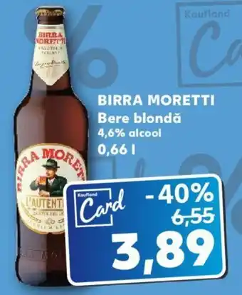 Kaufland BIRRA MORETTI Bere blondă 4,6% alcool 0,66 L Ofertă